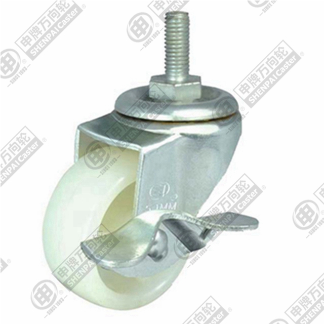 2" Threaded Stem Swivel Caster, Polypropylene Wheel, Rear Parking Brake, M10*15