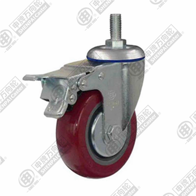 4" Threaded Stem Swivel Caster, Plastic-core Polyurethane Wheel, Total Lock Brake, M12*25