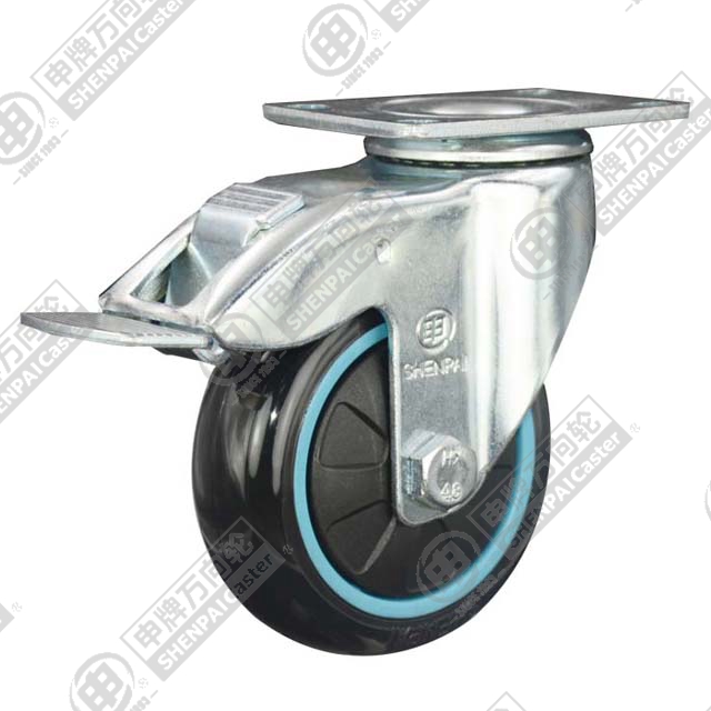 4" Top Plate Swivel Caster, Plastic-core Polyurethane Wheel, Total Lock Brake