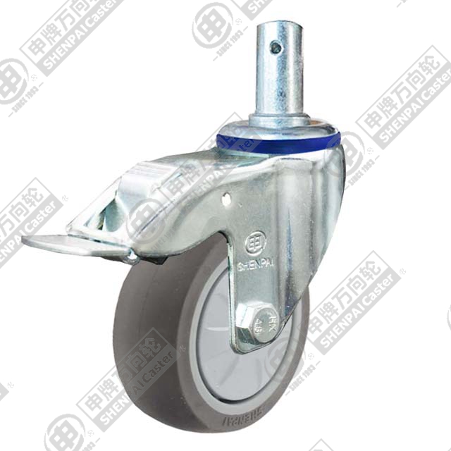 3" Round Stem Swivel Caster, Plastic-core TPE Wheel, Total Lock Brake