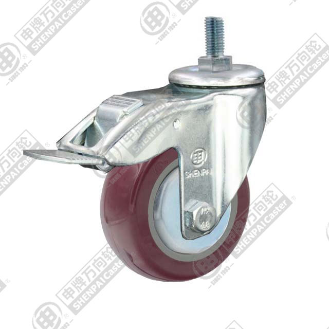 4" Threaded Stem Swivel Caster, Plastic-core Polyurethane Wheel, Total Lock Brake, M12*25