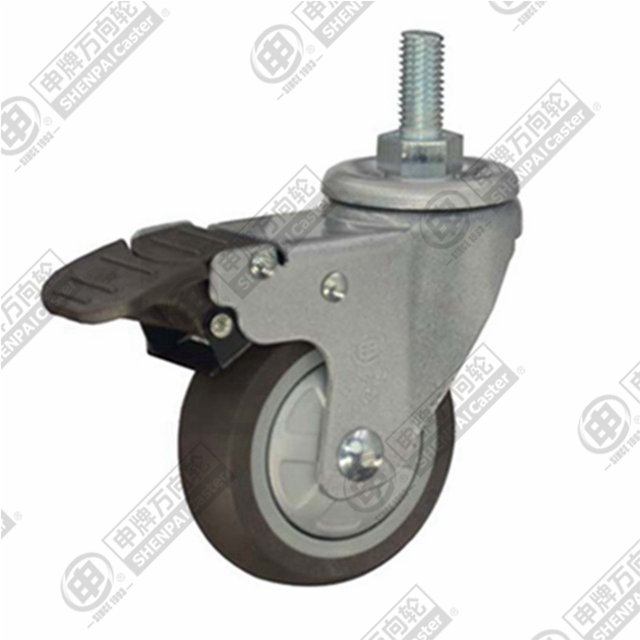 4" Threaded Stem Swivel Caster, Plastic-core TPE Wheel, Total Lock Brake, M12*25