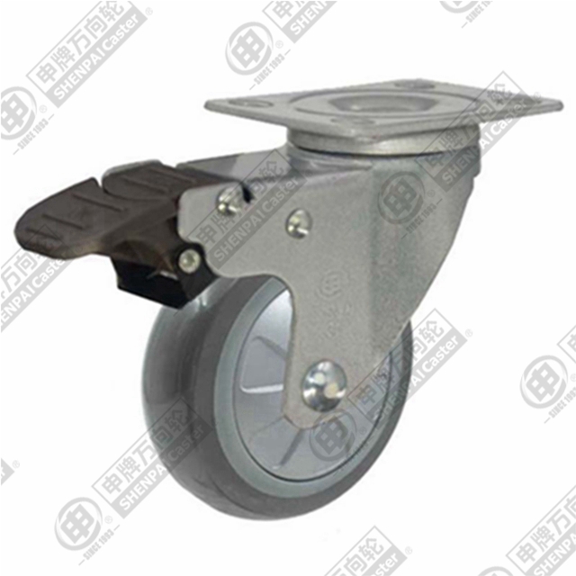 3" Top Plate Swivel Caster, Plastic-core Polyurethane Wheel, Total Lock Brake
