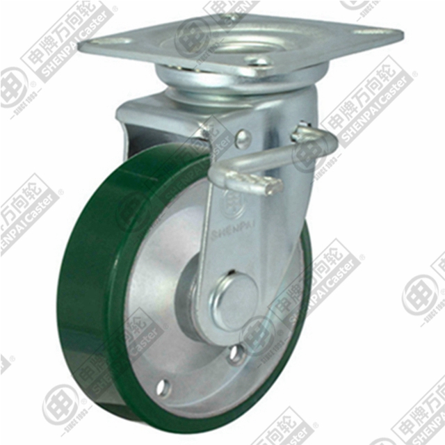 5" Top Plate Swivel Caster, Steel Core Polyurethane Wheel, Total Lock Brake