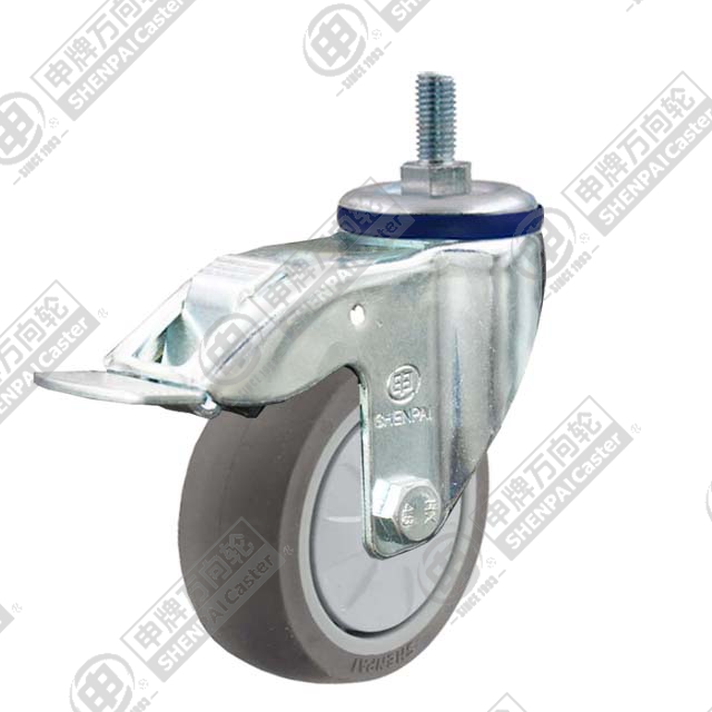 5" Threaded Stem Swivel Caster, Plastic-core TPE Wheel, Total Lock Brake, M12*25