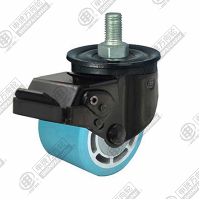 2.5" Threaded Stem Swivel Caster, Aluminum Core Nylon Wheel, Rear Parking Brake, M16*30