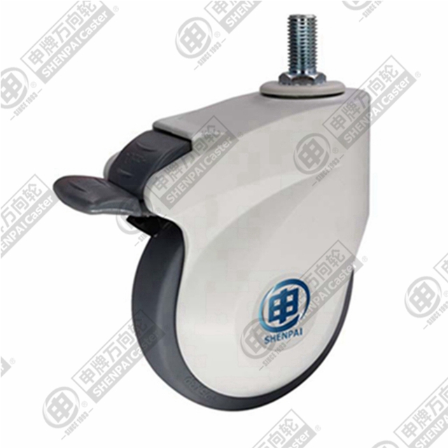 5" Threaded Stem Swivel Caster, Plastic-core TPE Wheel, Total Lock Brake, M16*30
