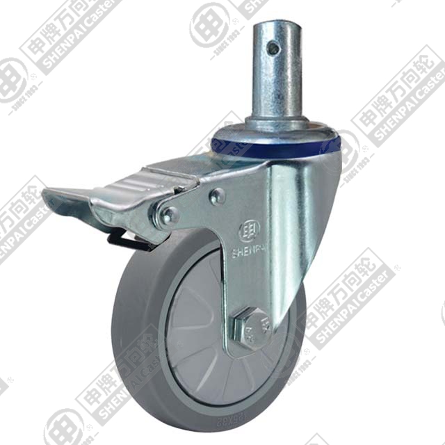 3" Round Stem Swivel Caster, Plastic-core TPE Wheel, Total Lock Brake