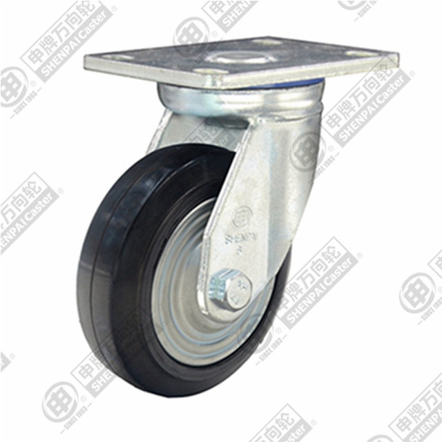 6" Top Plate Swivel Caster, Iron Core Rubber Wheel