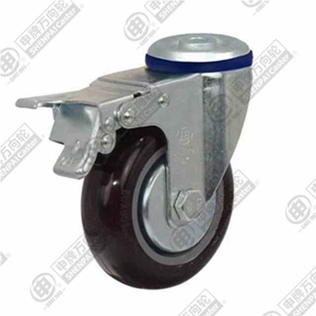 5" Bolt Hole Swivel Caster, Plastic-core Nylon Wheel, Total Lock Brake