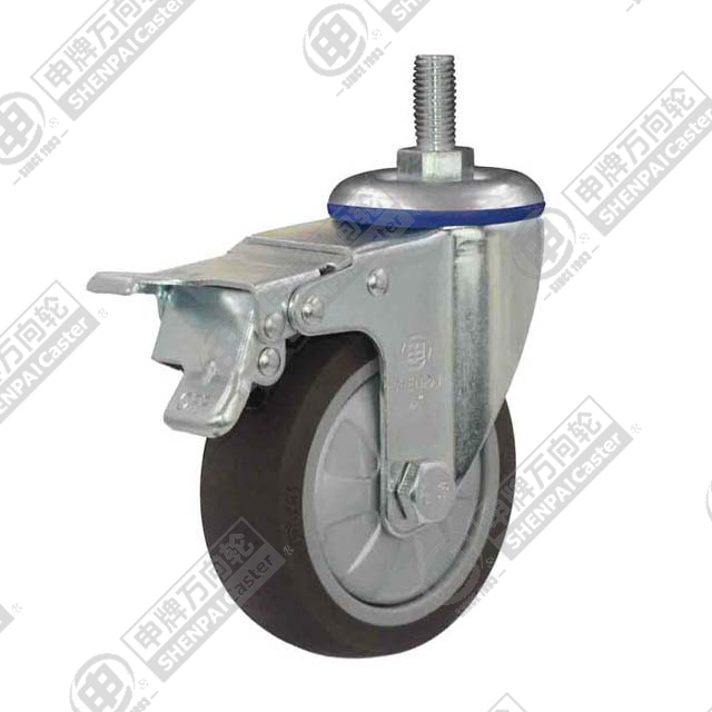 4" Threaded Stem Swivel Caster, Plastic-core TPE Wheel, Total Lock Brake, M12*25
