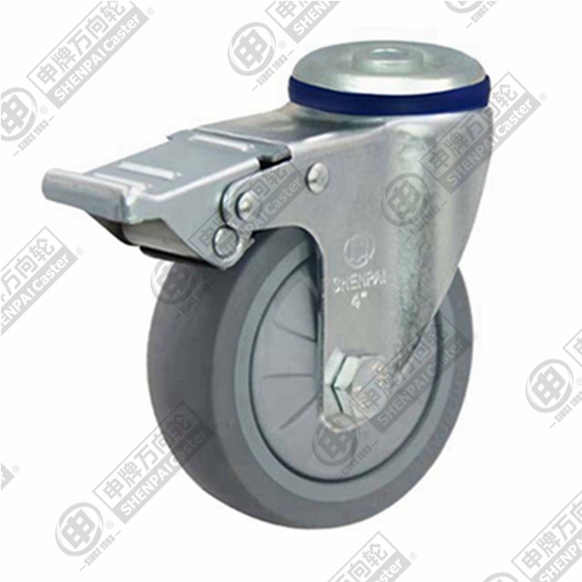 5" Bolt Hole Swivel Caster, Plastic-core TPE Wheel, Total Lock Brake