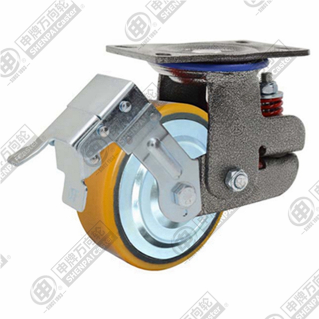 5" Top Plate Swivel Caster, Iron Core Polyurethane Wheel, Total Lock Brake