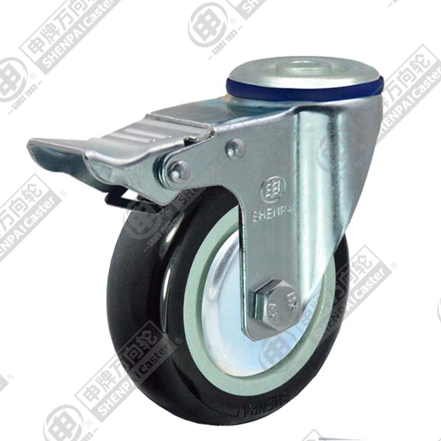 5" Bolt Hole Swivel Caster, Plastic-core Polyurethane Wheel, Total Lock Brake
