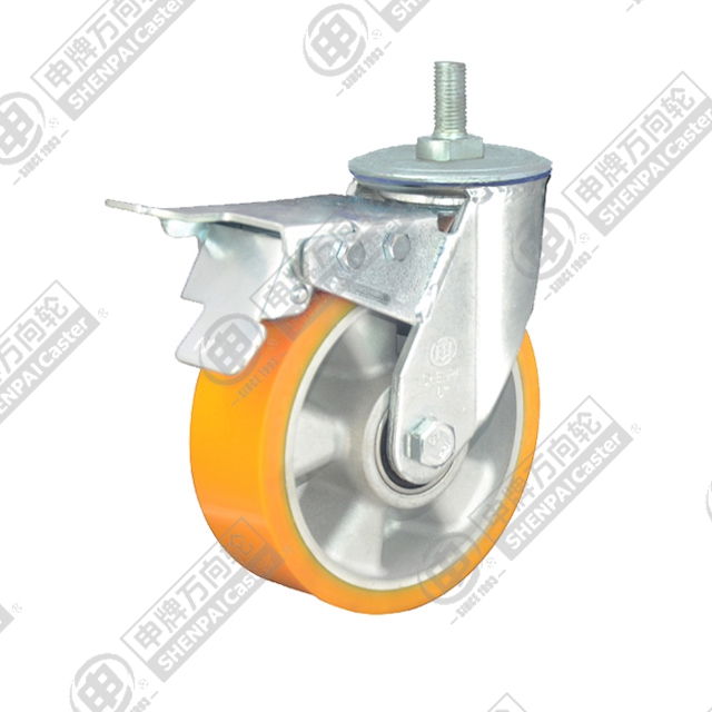 4" Threaded Stem Swivel Caster, Aluminum Core Polyurethane Wheel, Total Lock Brake, M20*32