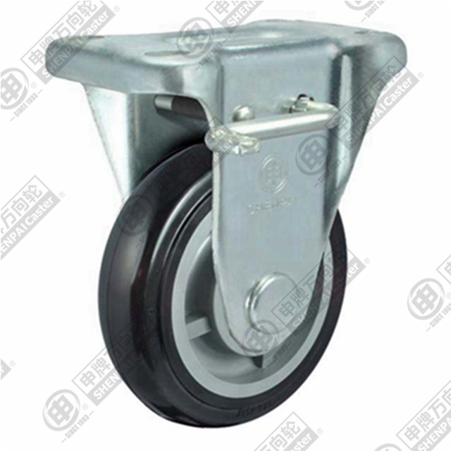 4" Top Plate Fixed Caster, Plastic-core Polyurethane Wheel, Rear Parking Brake