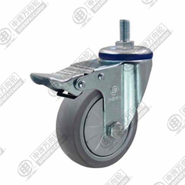 4" Threaded Stem Swivel Caster, Plastic-core TPE Wheel, Total Lock Brake, M12*25
