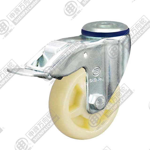 3" Bolt Hole Swivel Caster, Polypropylene Wheel, Total Lock Brake