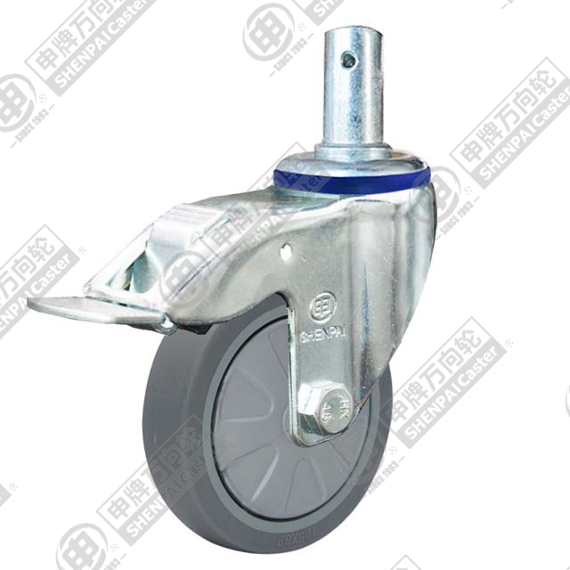 5" Round Stem Swivel Caster, Plastic-core TPE Wheel, Total Lock Brake