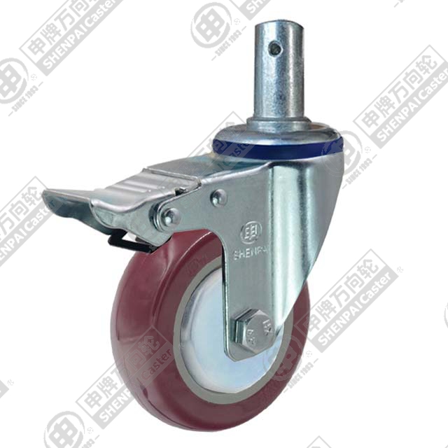 3" Round Stem Swivel Caster, Plastic-core Polyurethane Wheel, Total Lock Brake