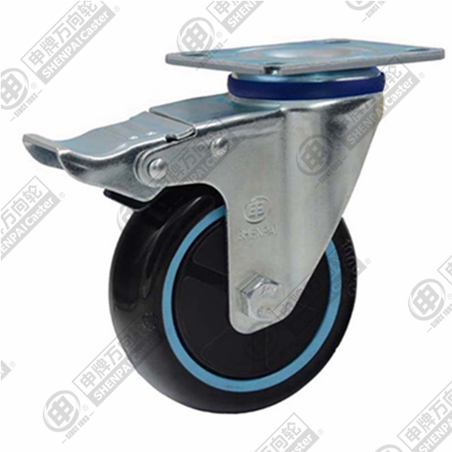4" Top Plate Swivel Caster, Plastic-core Polyurethane Wheel, Total Lock Brake