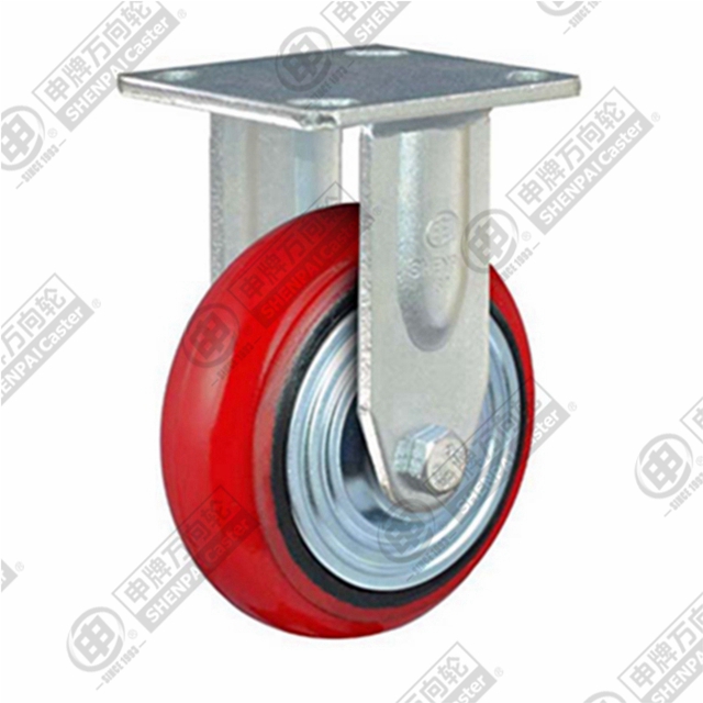 8" Top Plate Fixed Caster, Iron Core Polyurethane Wheel