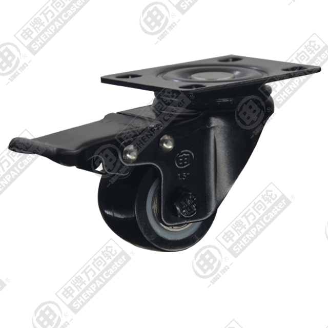 2" Top Plate Swivel Caster, Plastic-core Polyurethane Wheel, Total Lock Brake