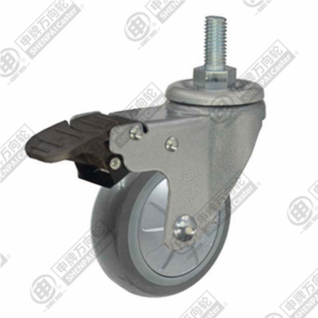 3" Threaded Stem Swivel Caster, Plastic-core Polyurethane Wheel, Total Lock Brake, M12*25