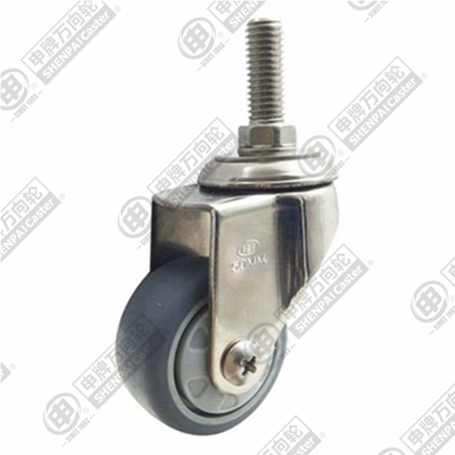 2" Threaded Stem Swivel Caster, Stainless Steel Frame, Plastic-core TPE Wheel, M10*25