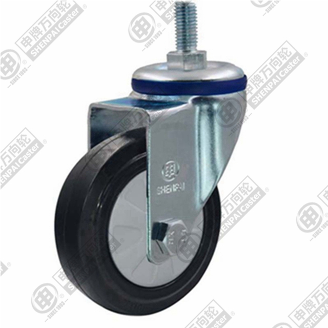 4" Threaded Stem Swivel Caster, Nylon Core Rubber Wheel, M12*25