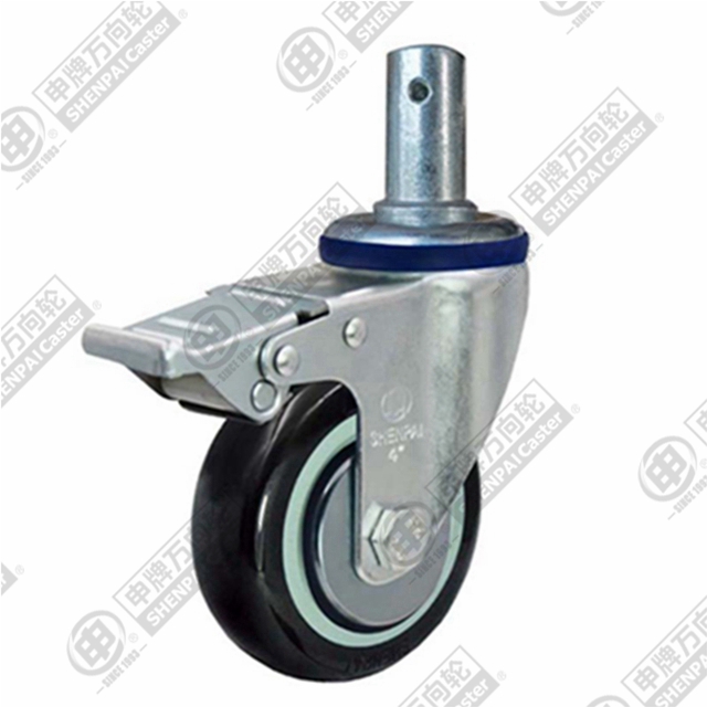 3" Round Stem Swivel Caster, Plastic-core Polyurethane Wheel, Total Lock Brake