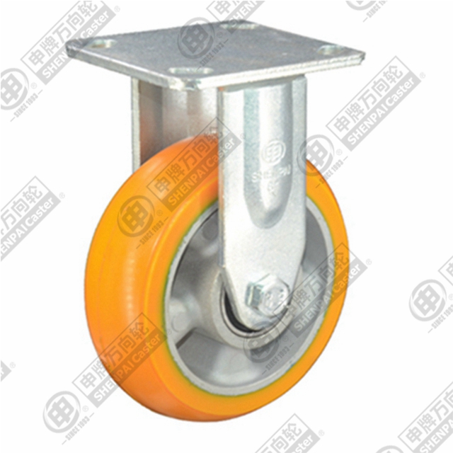 4" Top Plate Fixed Caster, Aluminum Core Polyurethane Wheel
