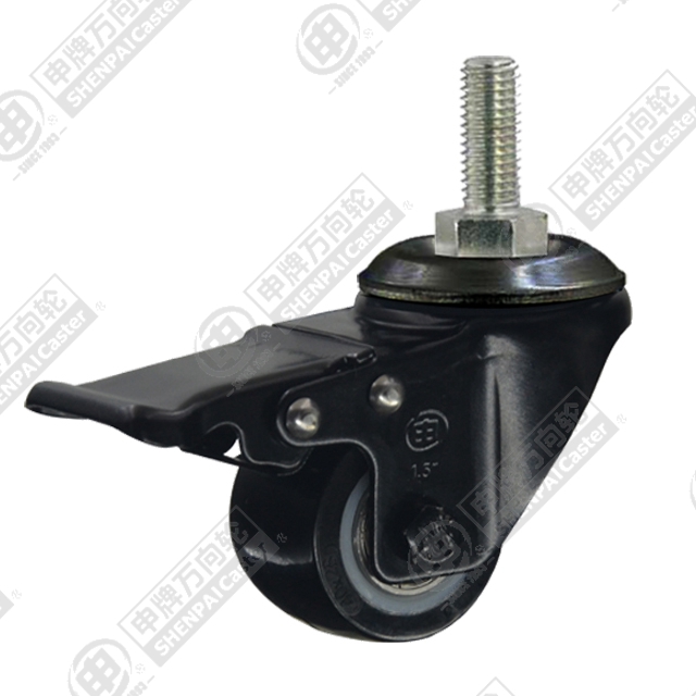 2" Threaded Stem Swivel Caster, Plastic-core Polyurethane Wheel, Total Lock Brake, M10*25
