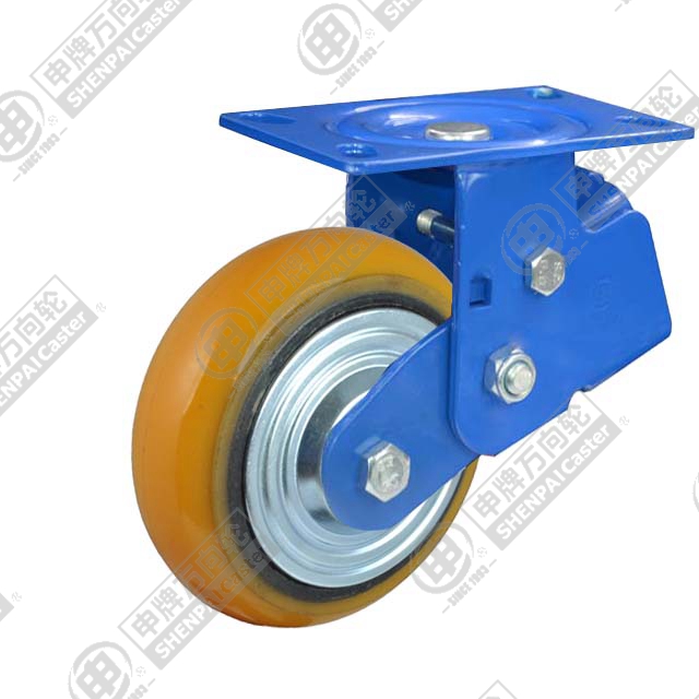 8" Top Plate Fixed Caster, Iron Core Polyurethane Wheel