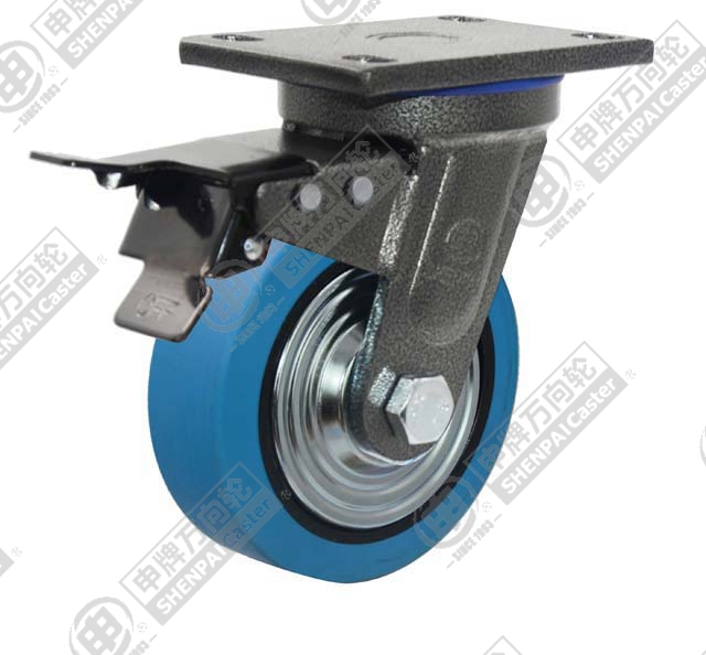 6" Top Plate Swivel Caster, Iron Core Nylon Wheel, Total Lock Brake