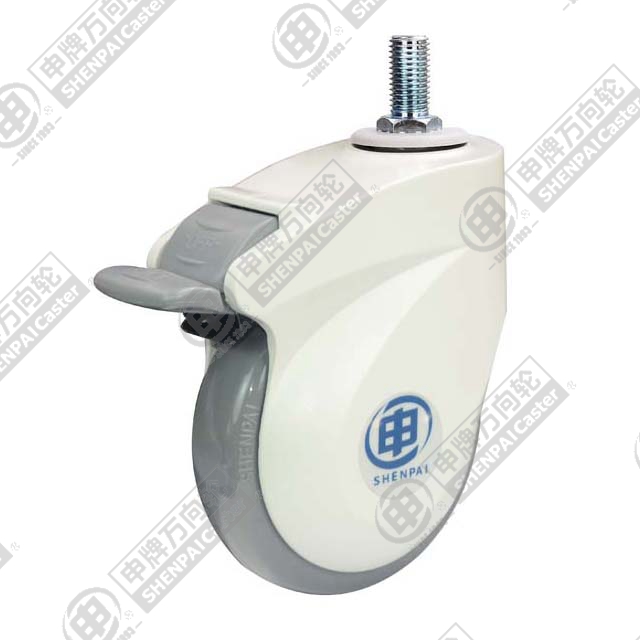 5" Threaded Stem Swivel Caster, Plastic-core Polyurethane Wheel, Total Lock Brake, M16*30