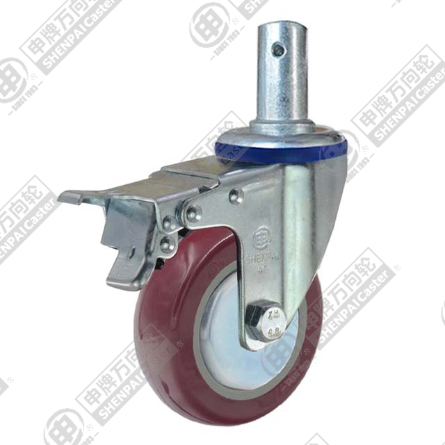 5" Round Stem Swivel Caster, Plastic-core Polyurethane Wheel, Total Lock Brake