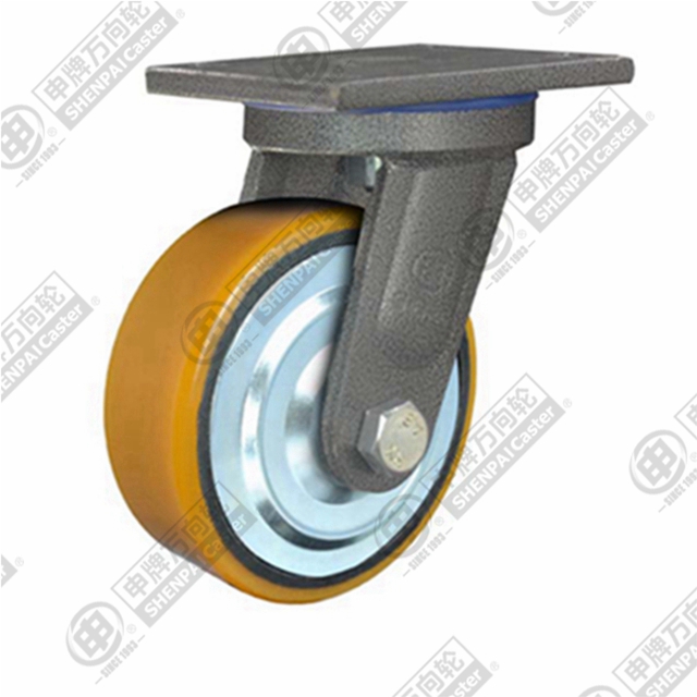 6" Top Plate Swivel Caster, Iron Core Polyurethane Wheel