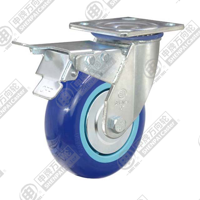 5" Top Plate Swivel Caster, Plastic-core Polyurethane Wheel, Total Lock Brake