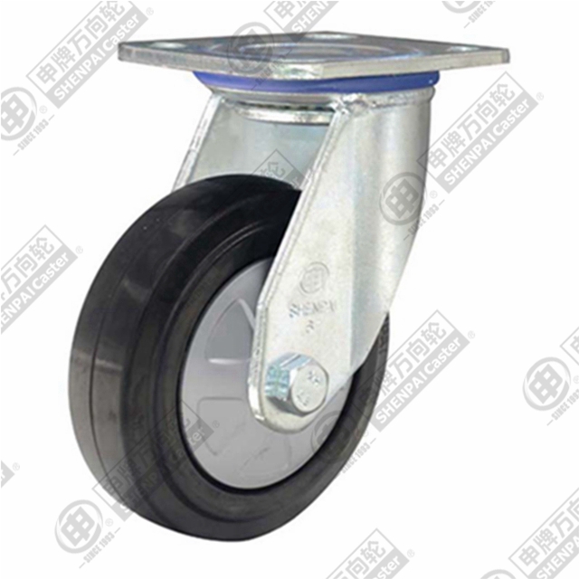 6" Top Plate Swivel Caster, Nylon Core Rubber Wheel