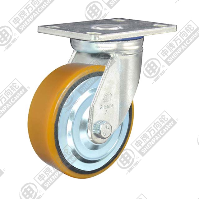 8" Top Plate Swivel Caster, Iron Core Polyurethane Wheel