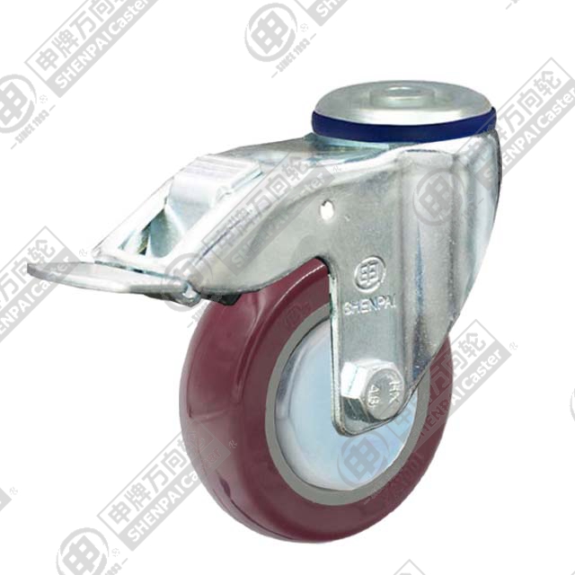 3.5" Bolt Hole Swivel Caster, Plastic-core Polyurethane Wheel, Total Lock Brake