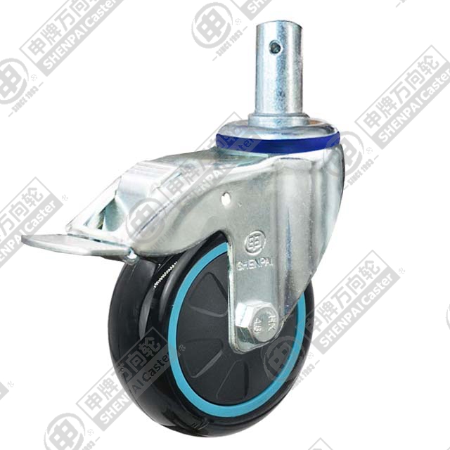 3" Round Stem Swivel Caster, Plastic-core Polyurethane Wheel, Total Lock Brake