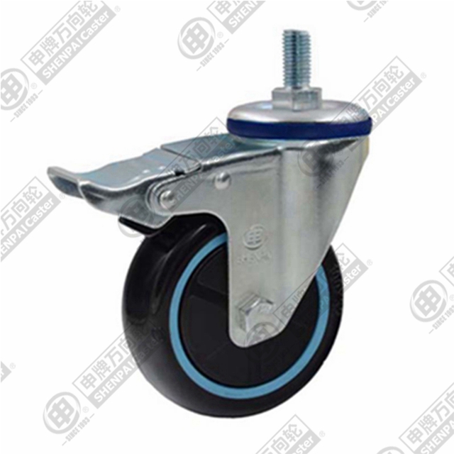 5" Threaded Stem Swivel Caster, Plastic-core Polyurethane Wheel, Total Lock Brake, M12*25