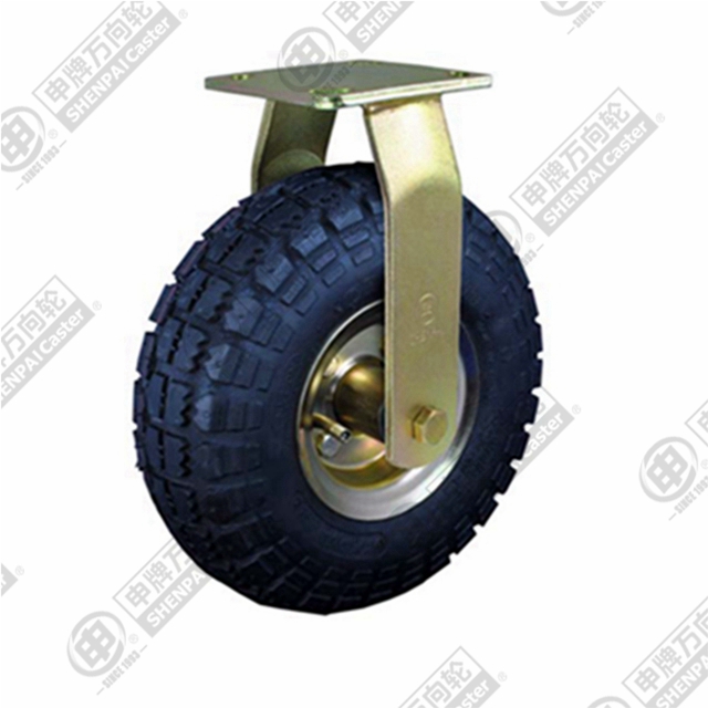 10" Top Plate Fixed Caster, Pneumatic Rubber Wheel