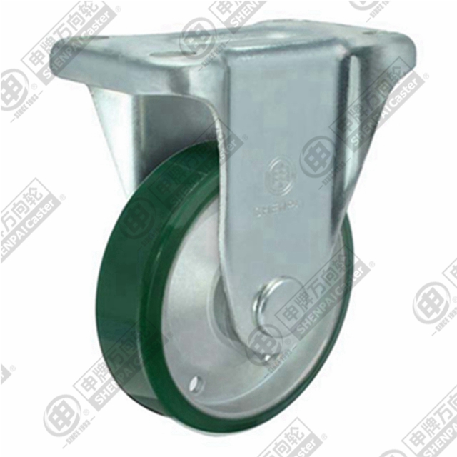 5" Top Plate Fixed Caster, Steel Core Polyurethane Wheel