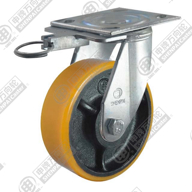 5" Top Plate Swivel Caster, Iron Core Polyurethane Wheel, Direction Lock Brake