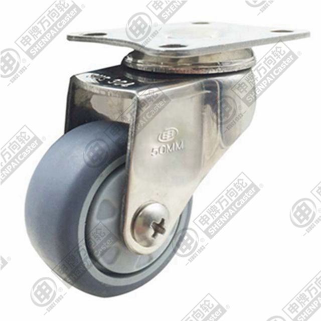 1.5" Top Plate Swivel Caster, Stainless Steel Frame, Plastic-core TPE Wheel