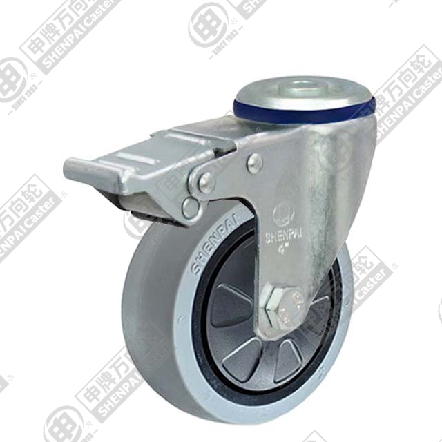 5" Bolt Hole Swivel Caster, Plastic-core TPE Wheel, Total Lock Brake