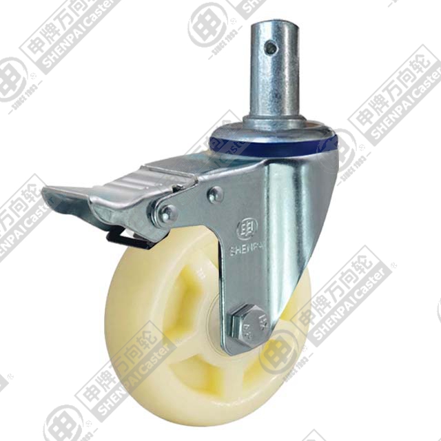 3.5" Round Stem Swivel Caster, Polypropylene Wheel, Total Lock Brake